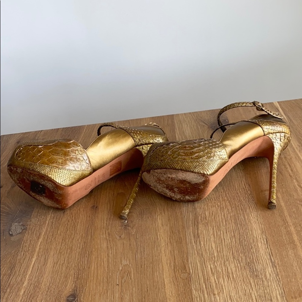Alexander Mcqueens Soft Leather Python Gold Heels - image 5